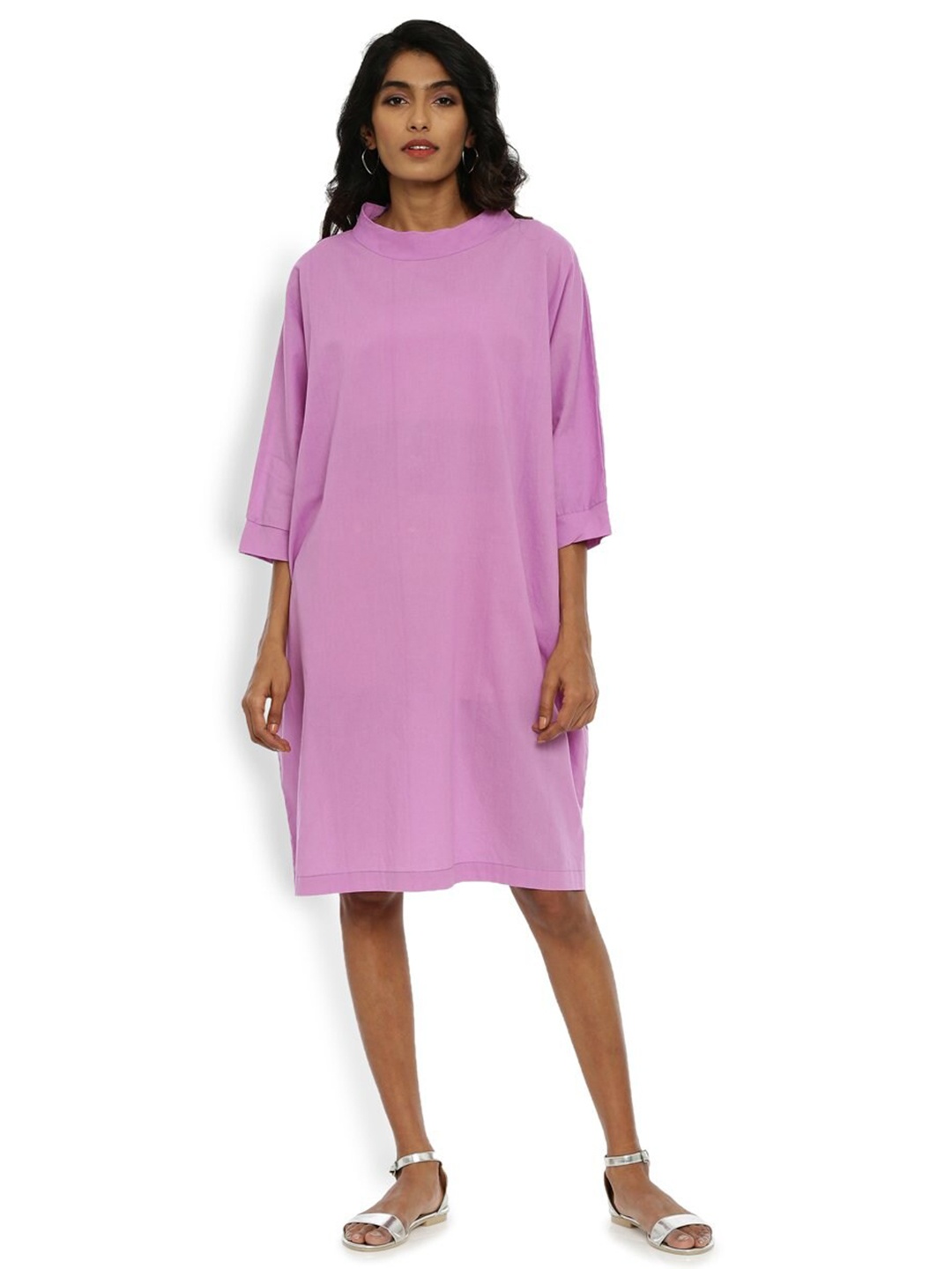 

GRASS by Gitika Goyal Mock Neck Cotton T-shirt Dress, Purple