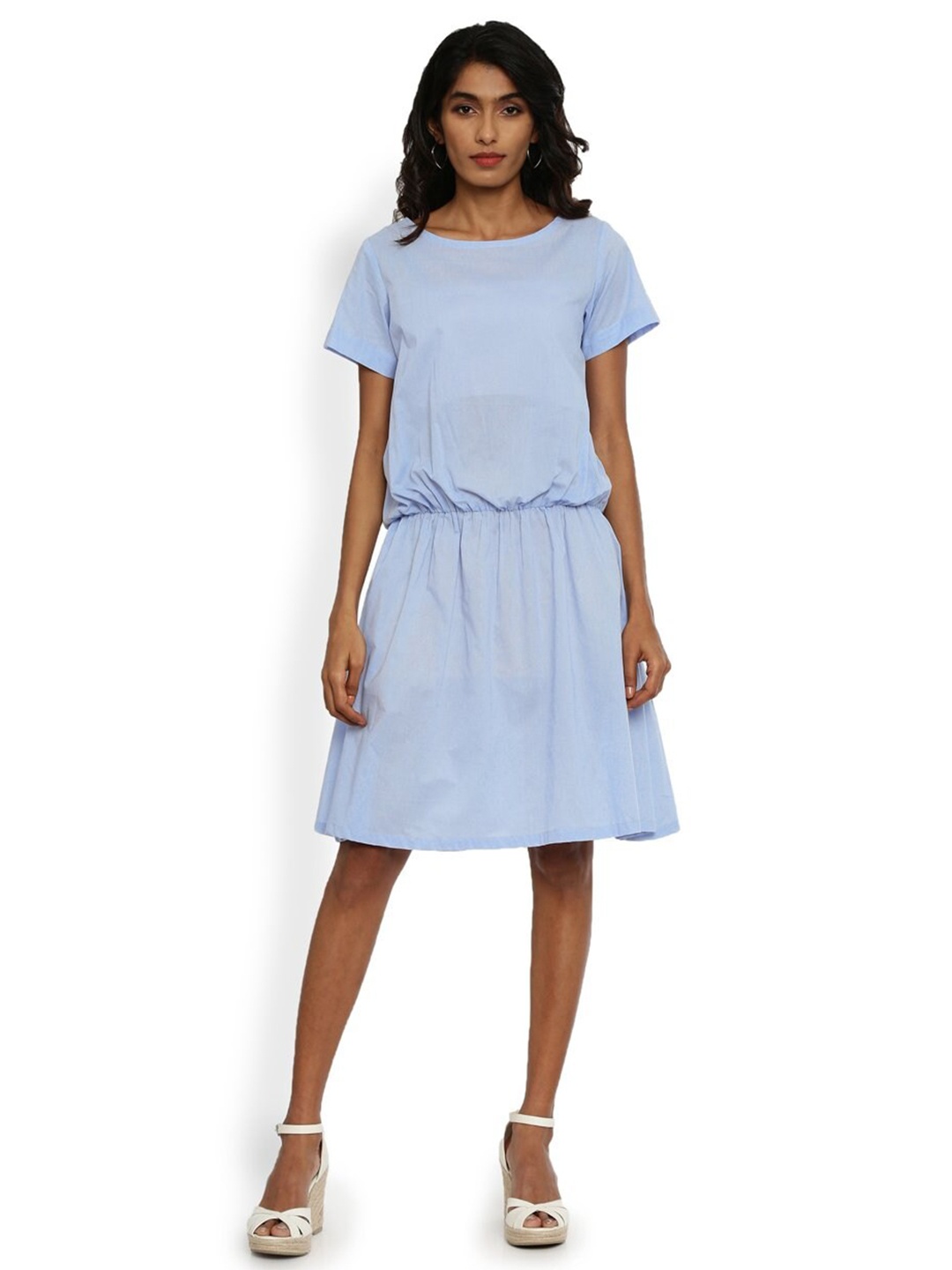 

GRASS by Gitika Goyal Cotton Drop-Waist Dress, Blue