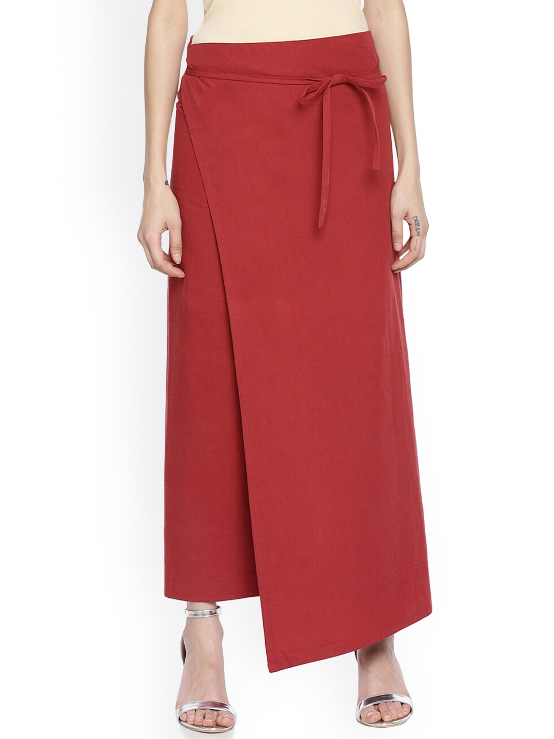 

GRASS by Gitika Goyal Maxi-Length Pure Cotton Wrap Skirt, Maroon