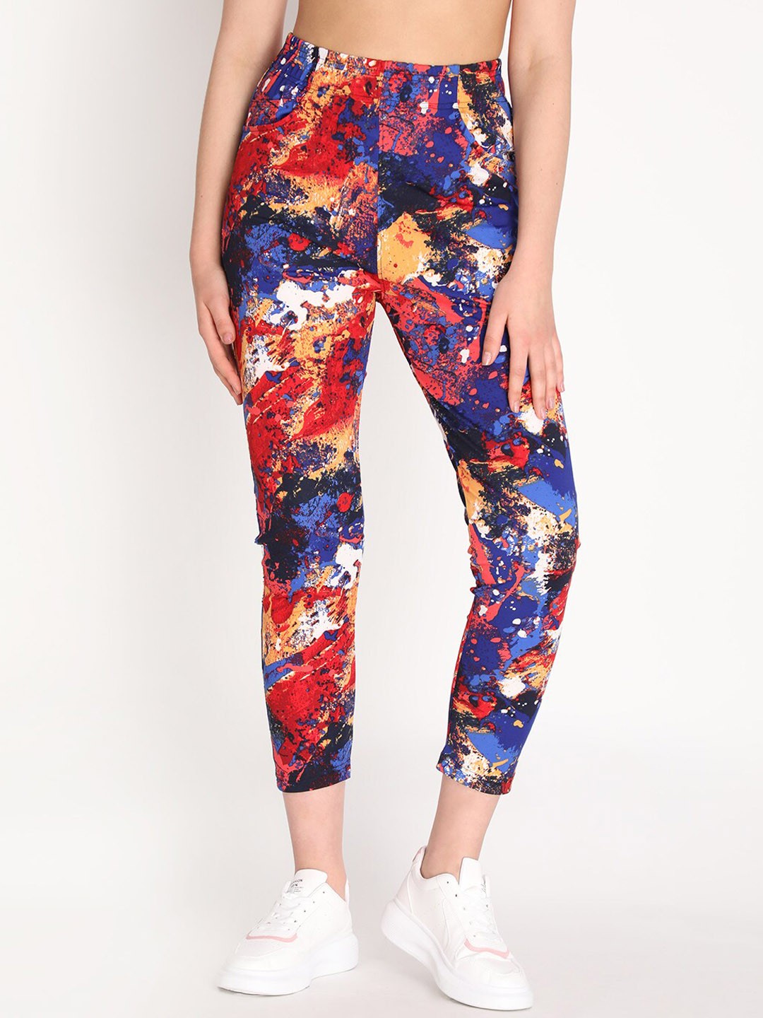 

CHKOKKO Women Abstract Printed Ankle-Length Track Pant, Red