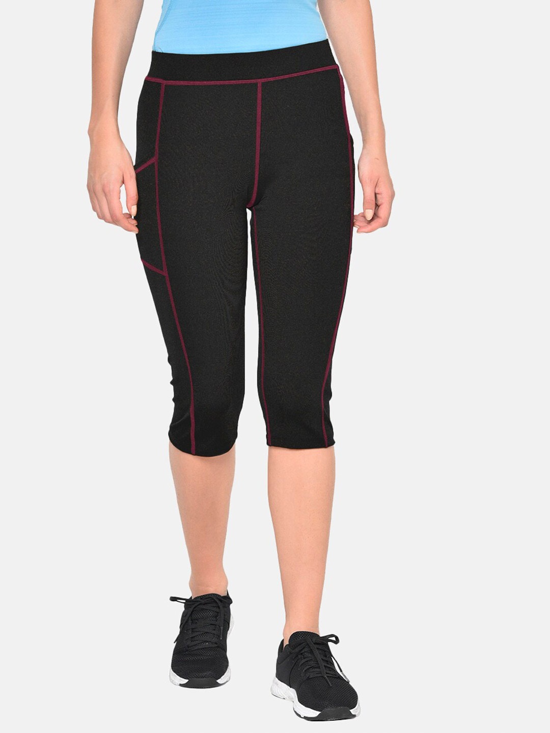 

CHKOKKO Women Black & Pink Skinny Fit Yoga Gym Sports Workout Capris