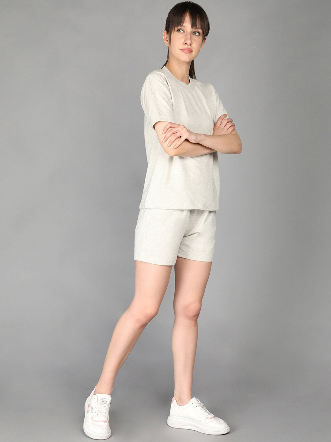 

CHKOKKO Women Casual Summer T-shirt with Shorts, Cream