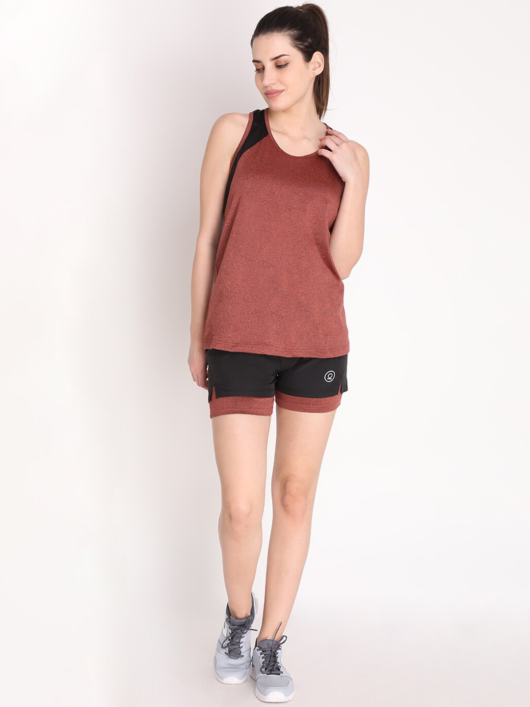 

CHKOKKO Women T-shirt with Shorts Co-Ord Set, Rust