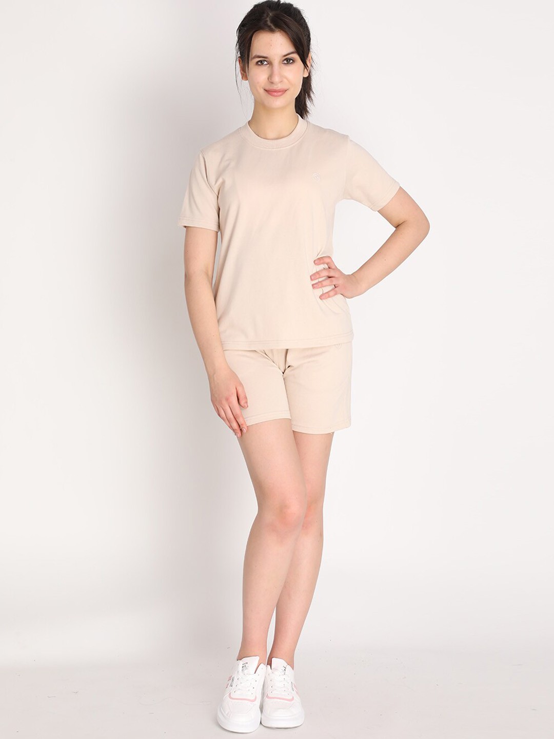 

CHKOKKO Women Casual Summer T-Shirt With Shorts, Beige