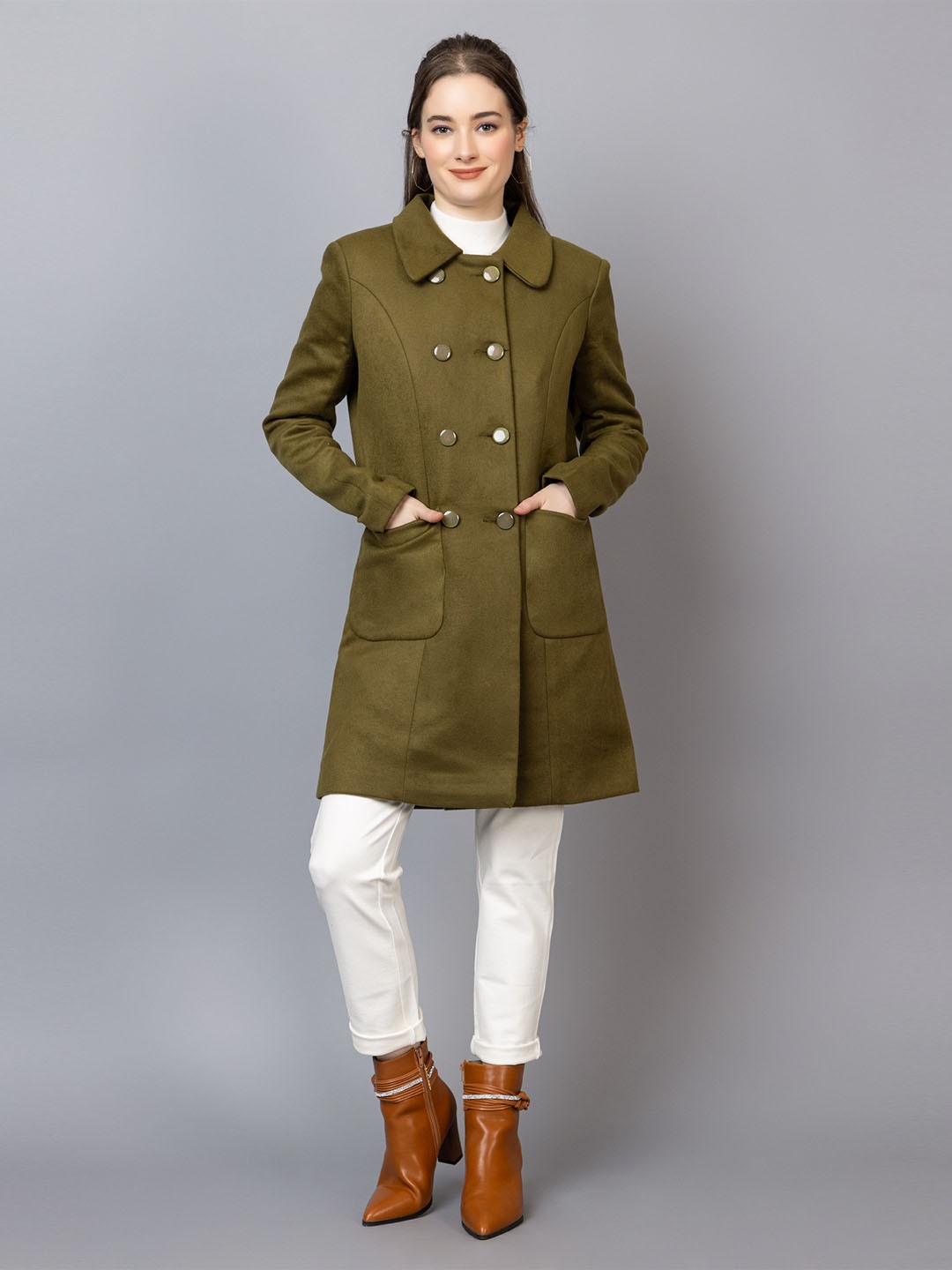 

Dlanxa Women Double-Breasted Winter Overcoat, Olive