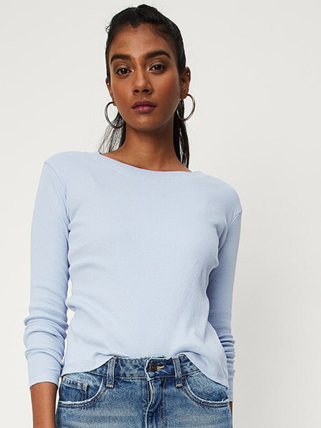 

max Women Round Neck Long Sleeves T-shirt, Blue