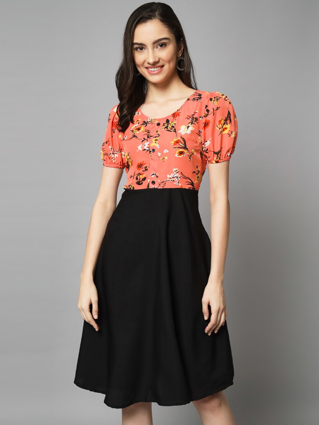 

emeros Floral Printed A-Line Dress, Orange