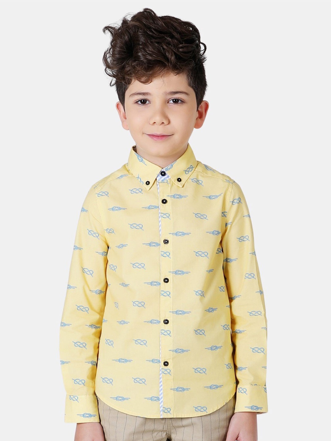 

One Friday Boys Conversational Printed Casual Pure Cotton Shirt, Yellow