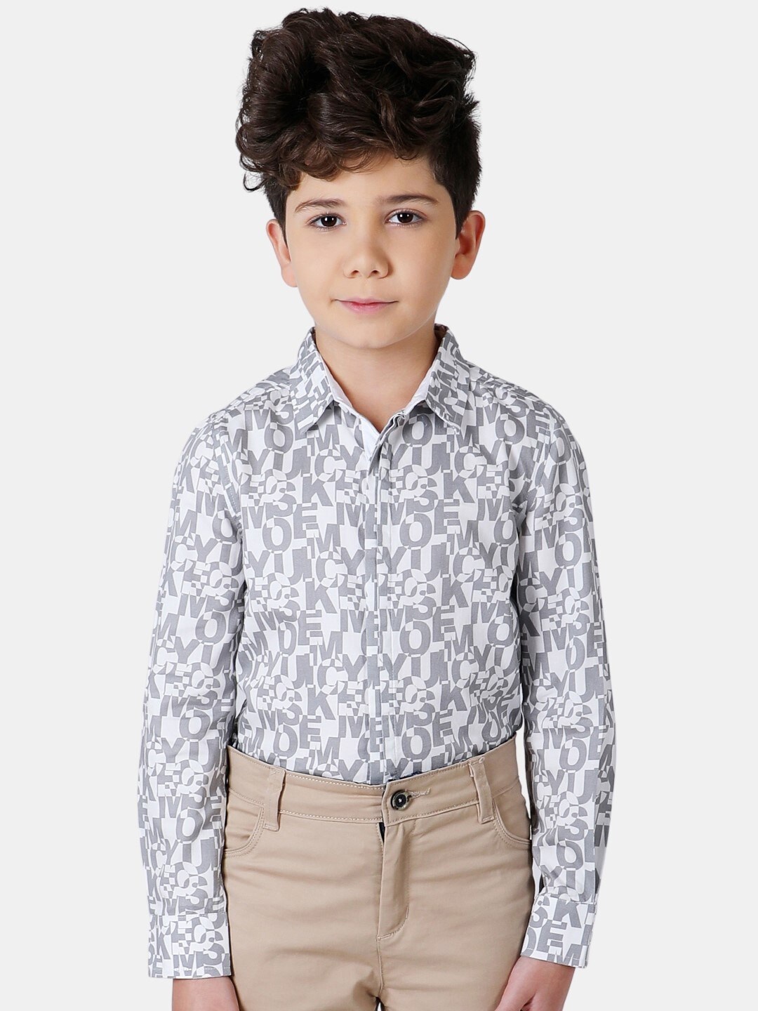 

One Friday Boys Typography Printed Casual Pure Cotton Shirt, Grey