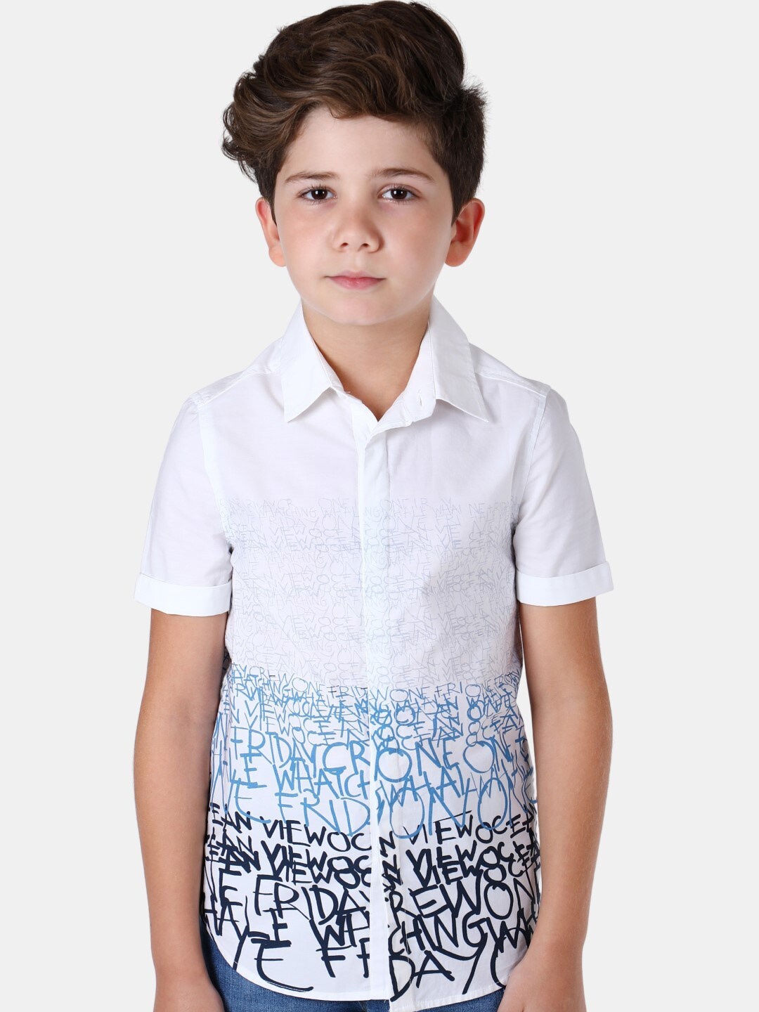 

One Friday Boys Typography Printed Cotton Casual Shirt, White