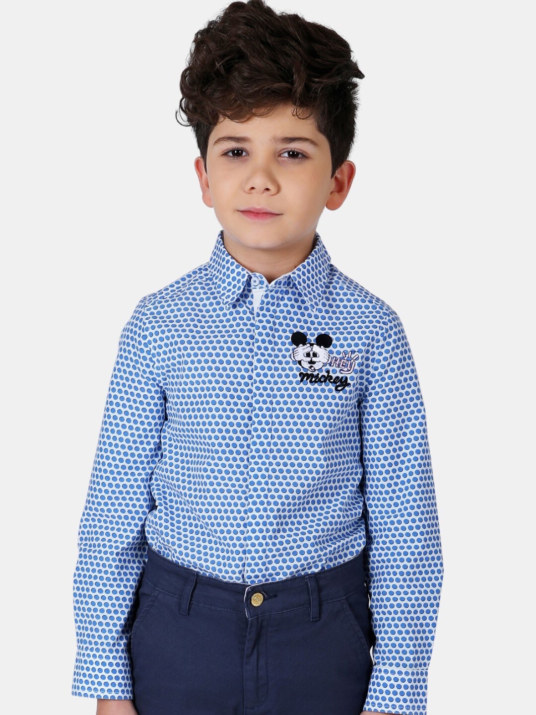 

One Friday Boys Polka Dots Printed Cotton Formal Shirt, Blue