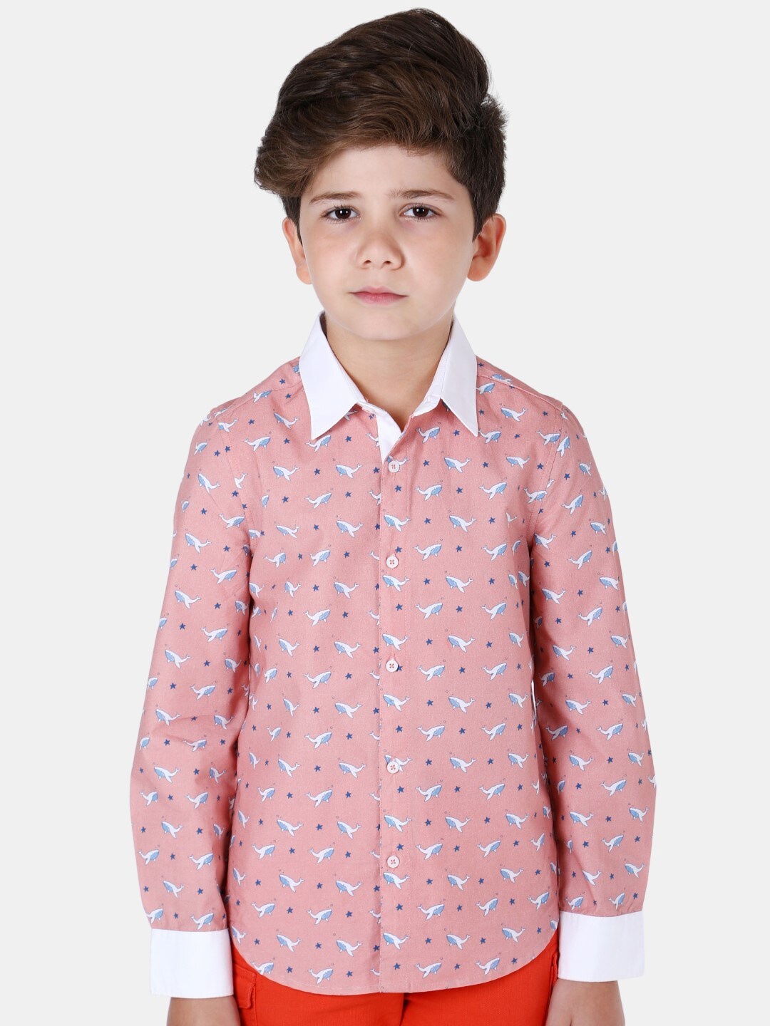 

One Friday Boys Conversational Printed Cotton Casual Shirt, Pink