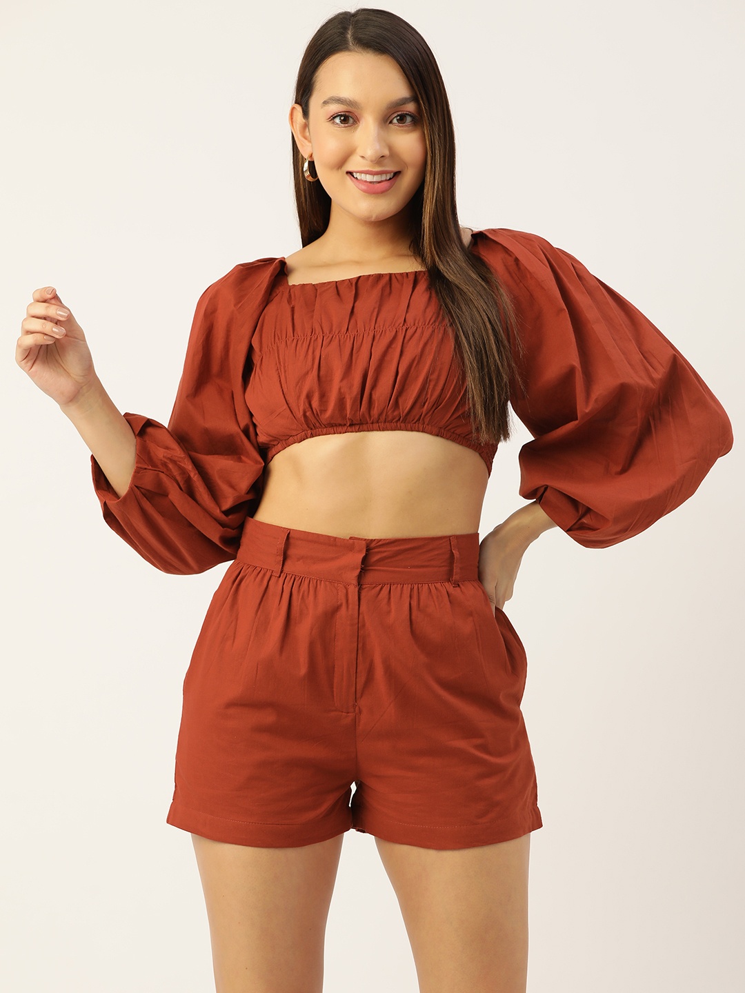 

MISRI Crop Top With Shorts, Maroon
