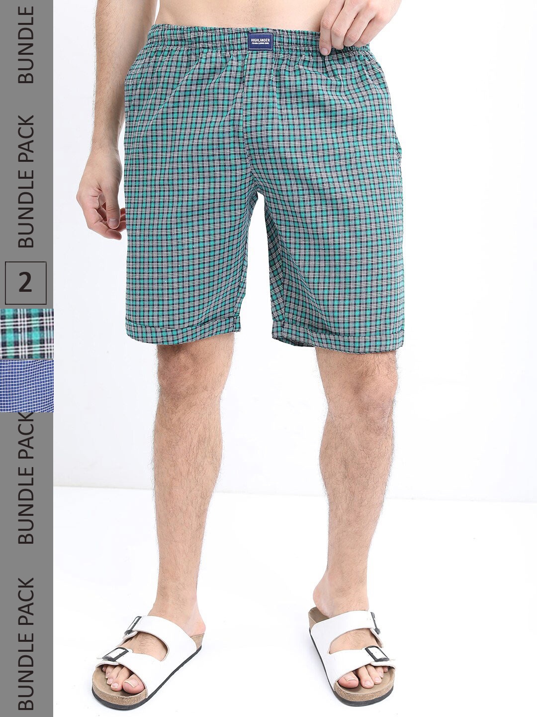 

HIGHLANDER Men Pack Of 2 Checked Lounge Shorts, Green