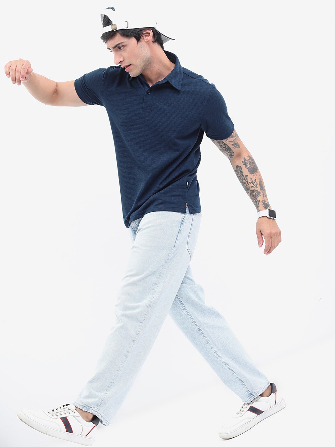 

HIGHLANDER Popcorn Structured Regular Fit T-shirt, Navy blue