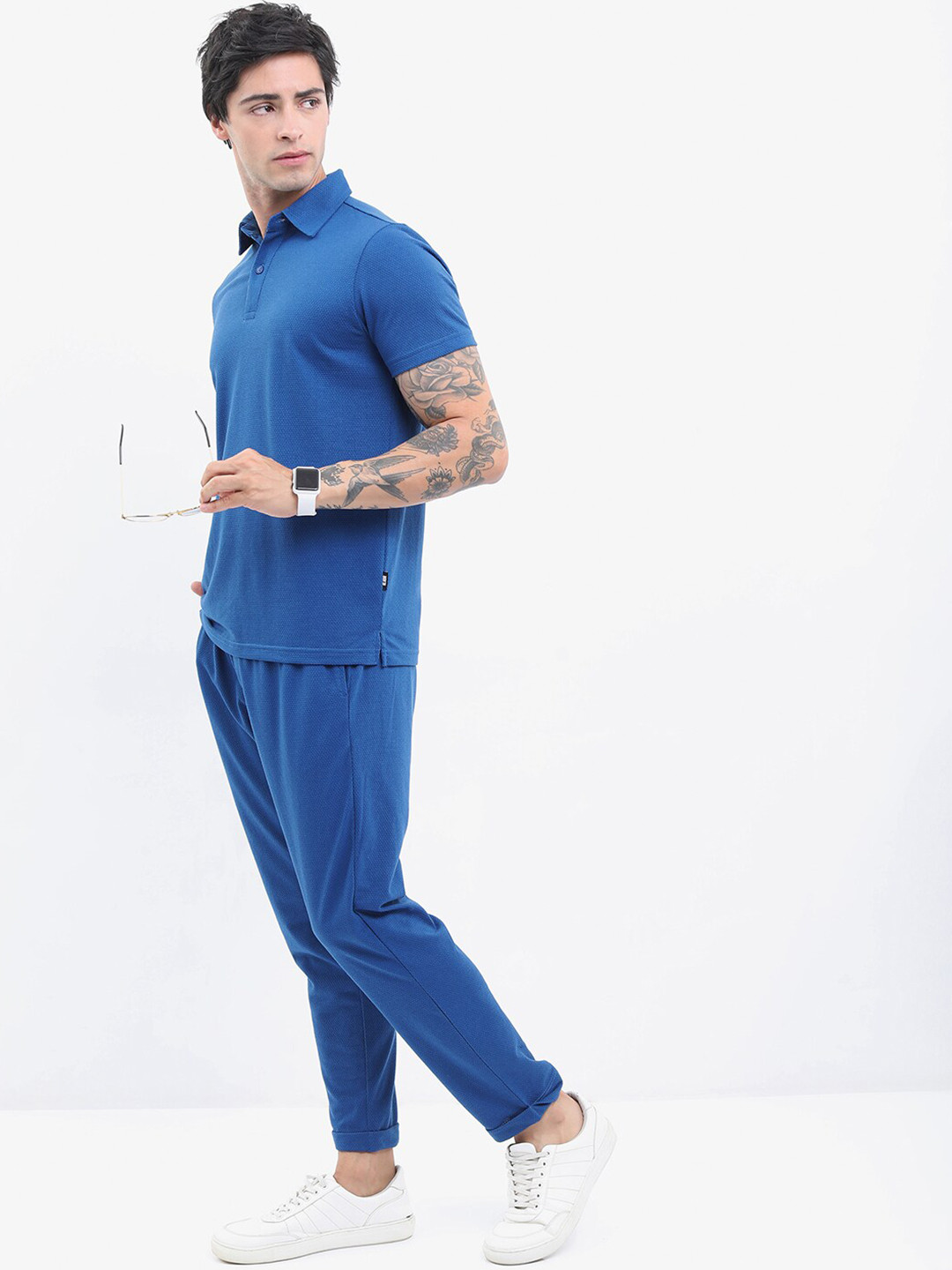 

HIGHLANDER Men Popcorn Structured Regular Fit Tshirt, Blue