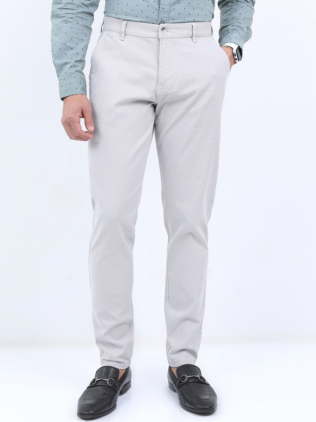 

HIGHLANDER Men Slim Fit Cotton Formal Trousers, Grey