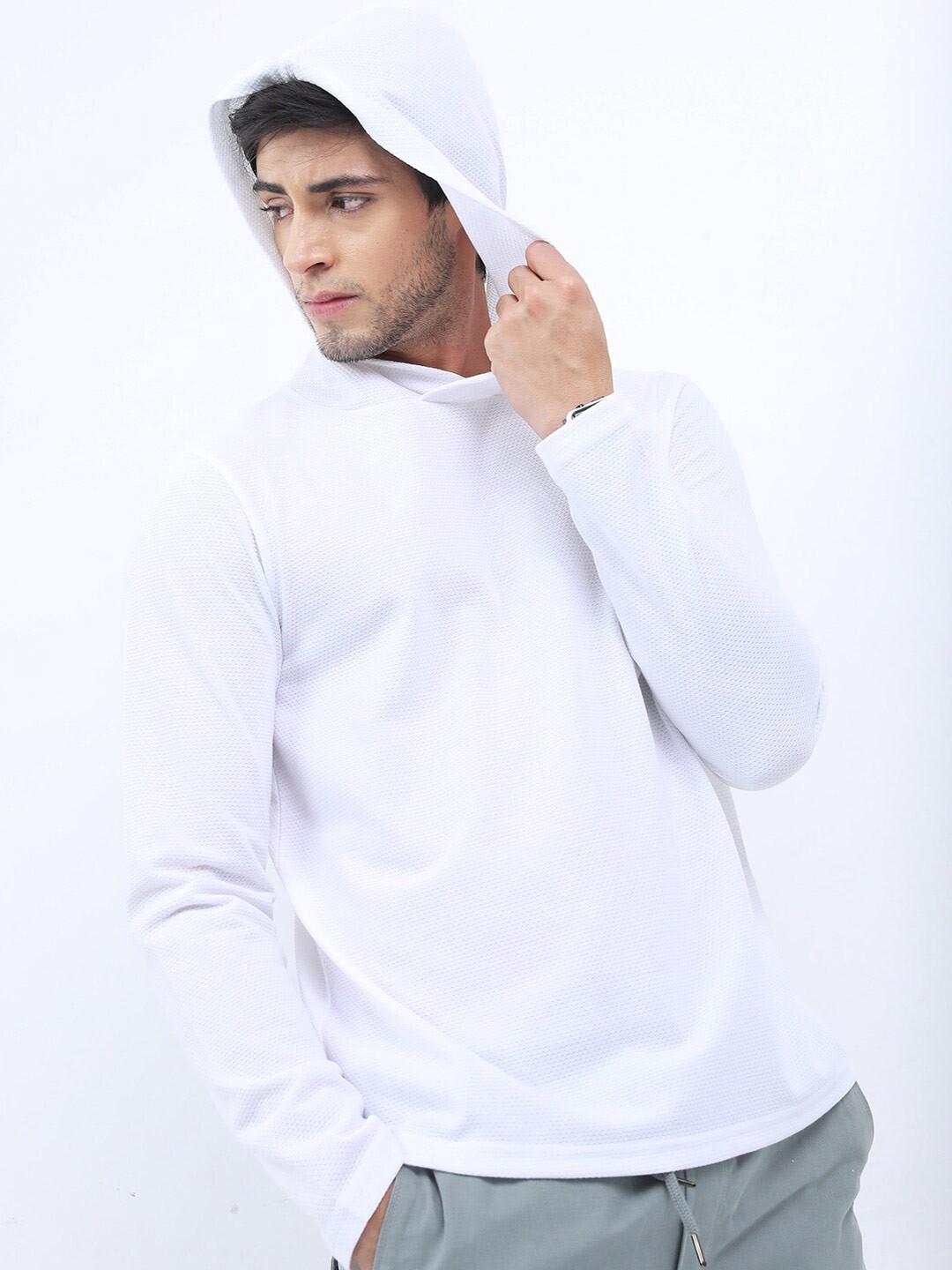 

HIGHLANDER Popcorn Structured Hooded Regular Fit T-shirt, White