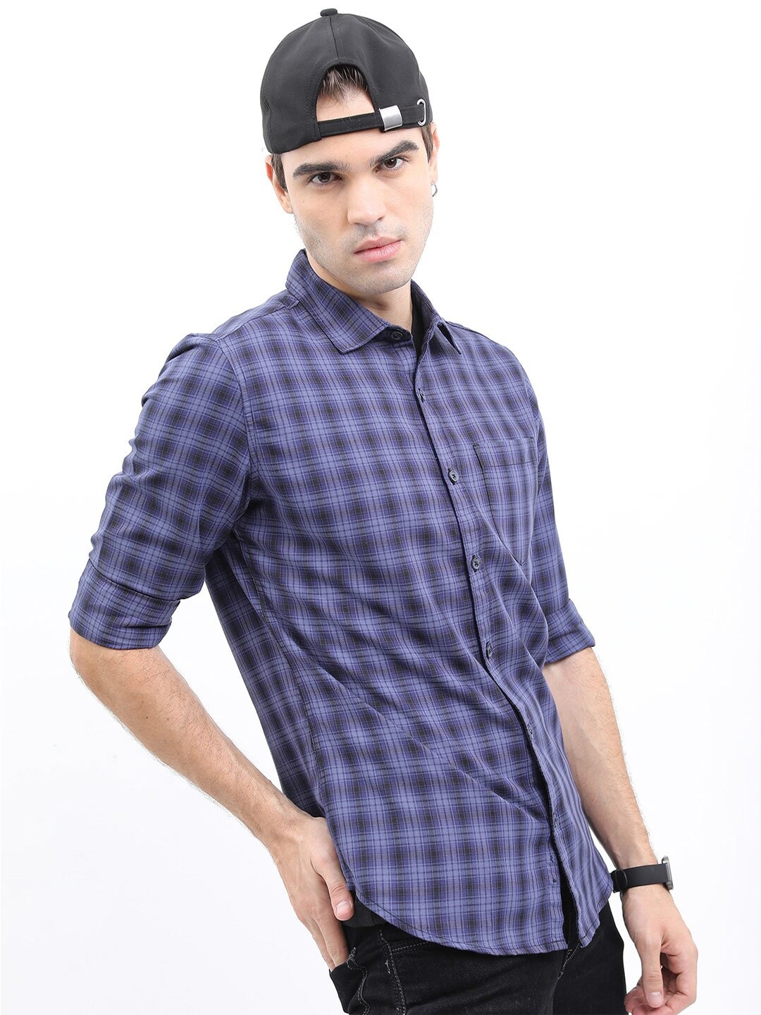 

HIGHLANDER Men Checked Slim Fit Casual Shirt, Lavender