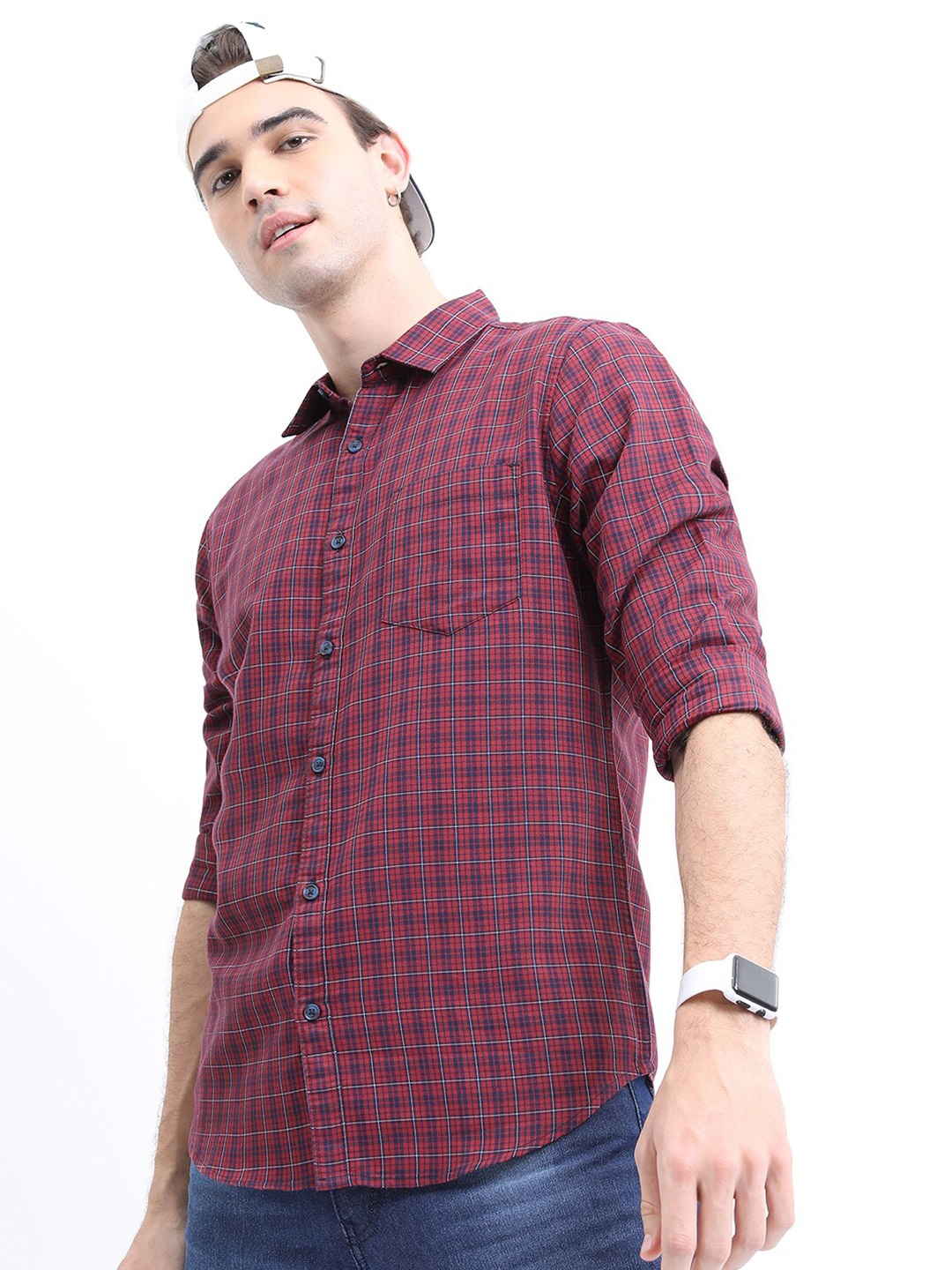 

HIGHLANDER Slim Fit Checked Casual Shirt, Red