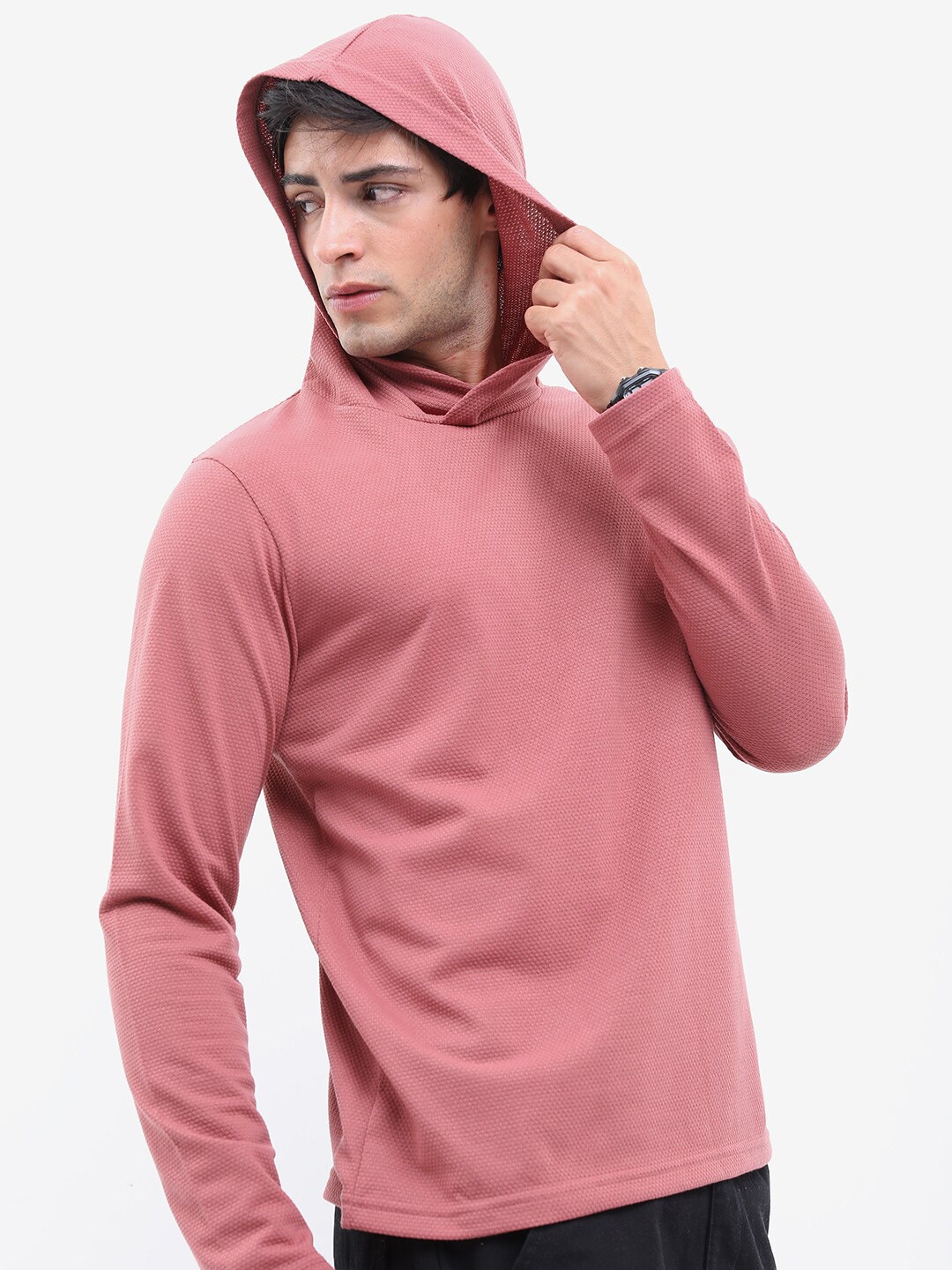 

HIGHLANDER Men Popcorn Structured Regular Fit T-shirt, Peach