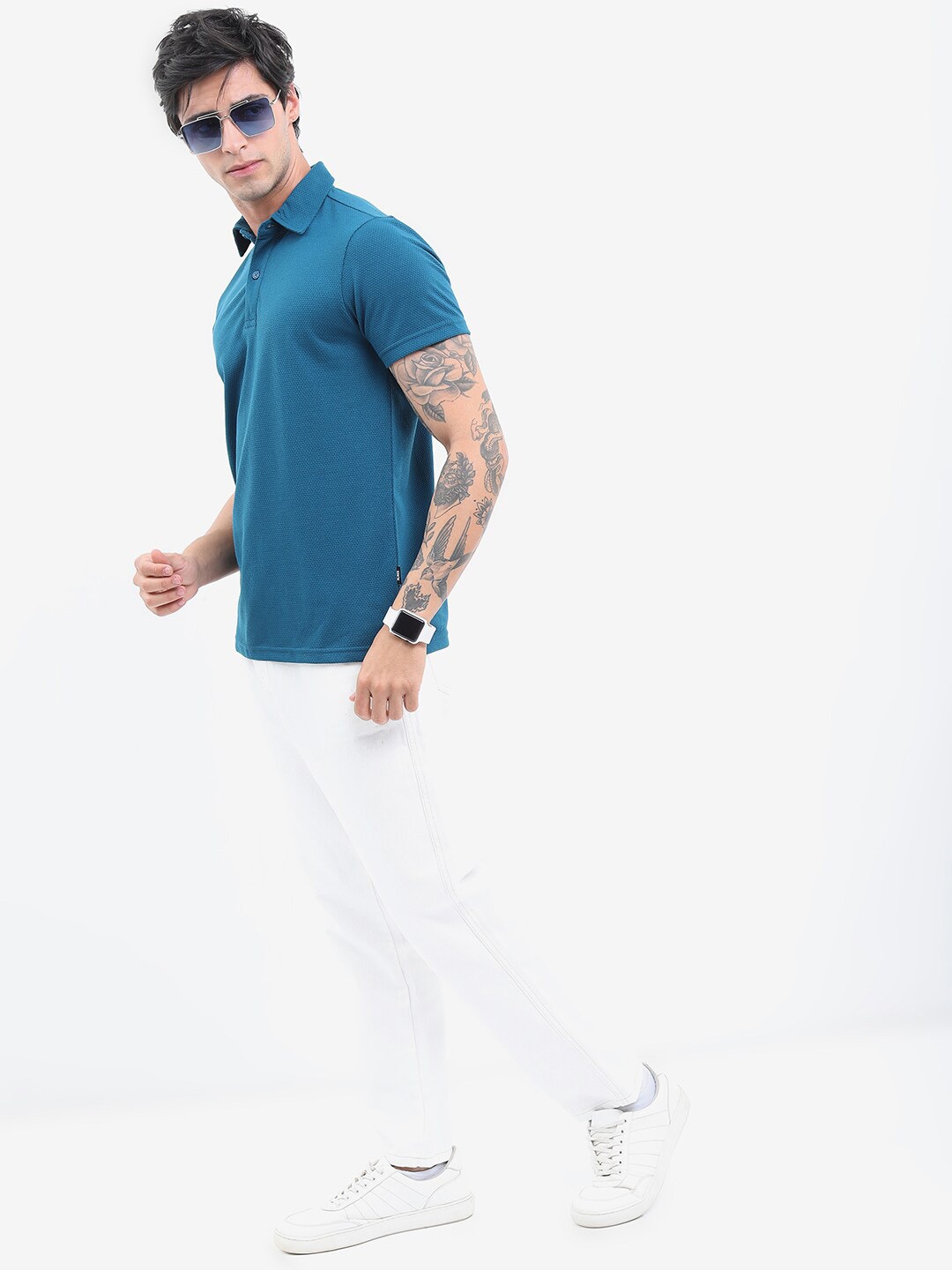 

HIGHLANDER Men Popcorn Structured Regular Fit T-shirt, Teal
