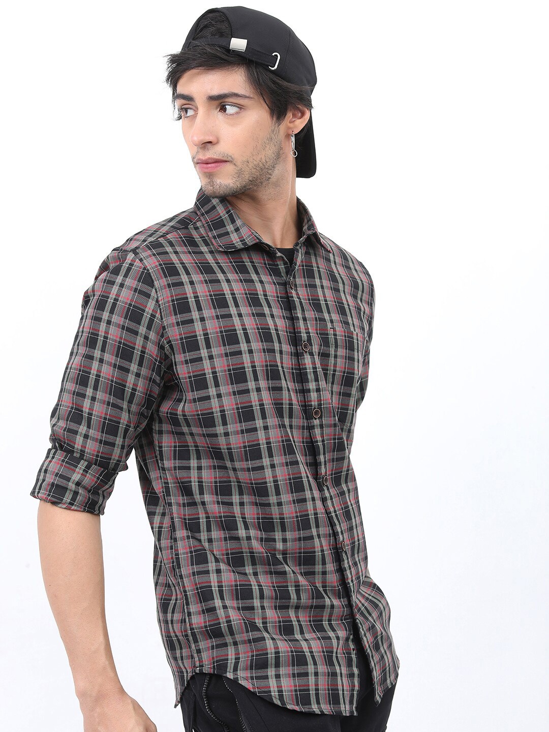 

HIGHLANDER Slim Fit Tartan Checks Checked Casual Shirt, Black