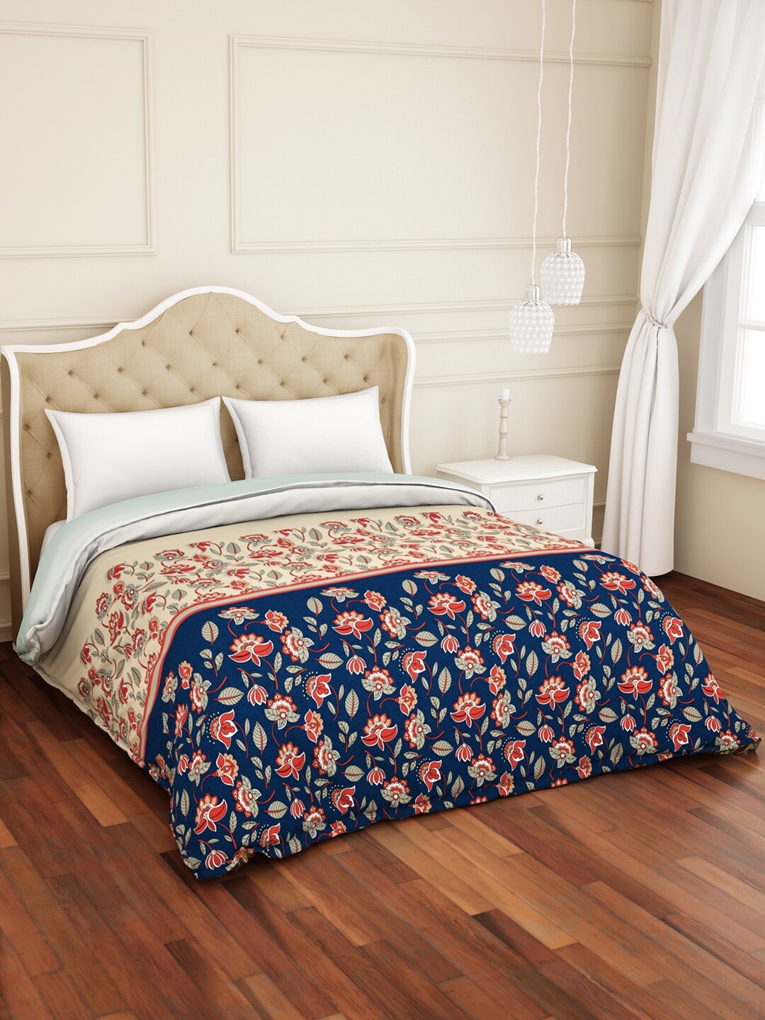 

SPACES Beige & Maroon Floral AC Room 210 GSM Pure Cotton Double Bed Quilt