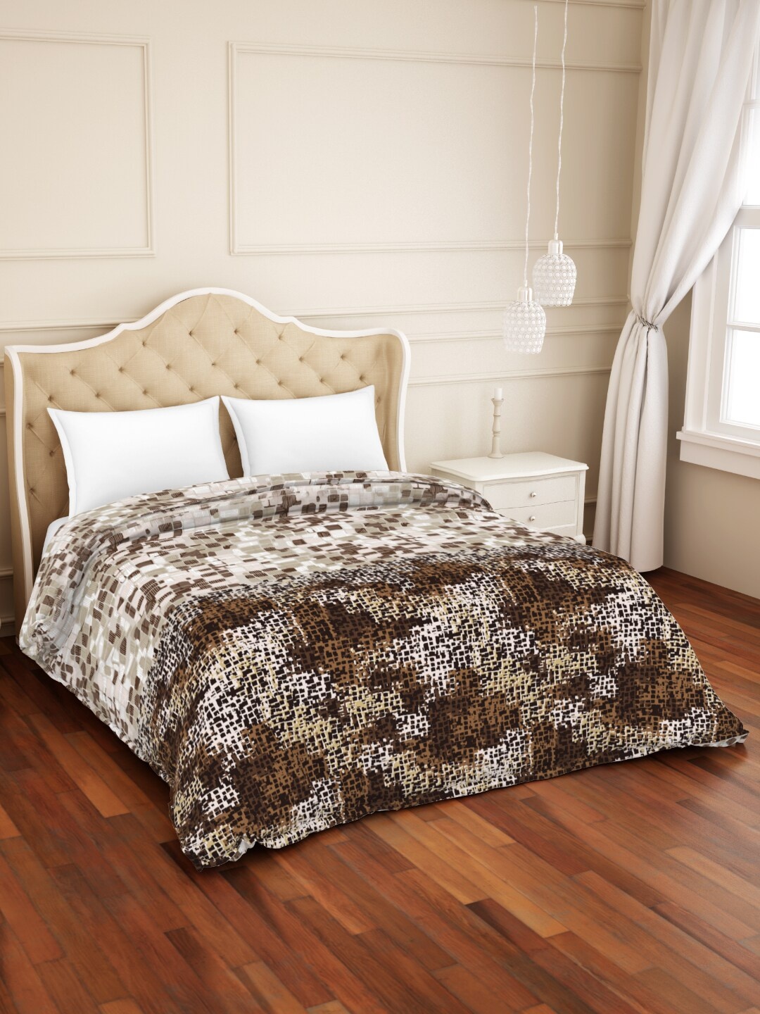 

SPACES Atrium Plus Ecom Brown & Beige AC Room 210 GSM Pure Cotton Double Bed Quilt