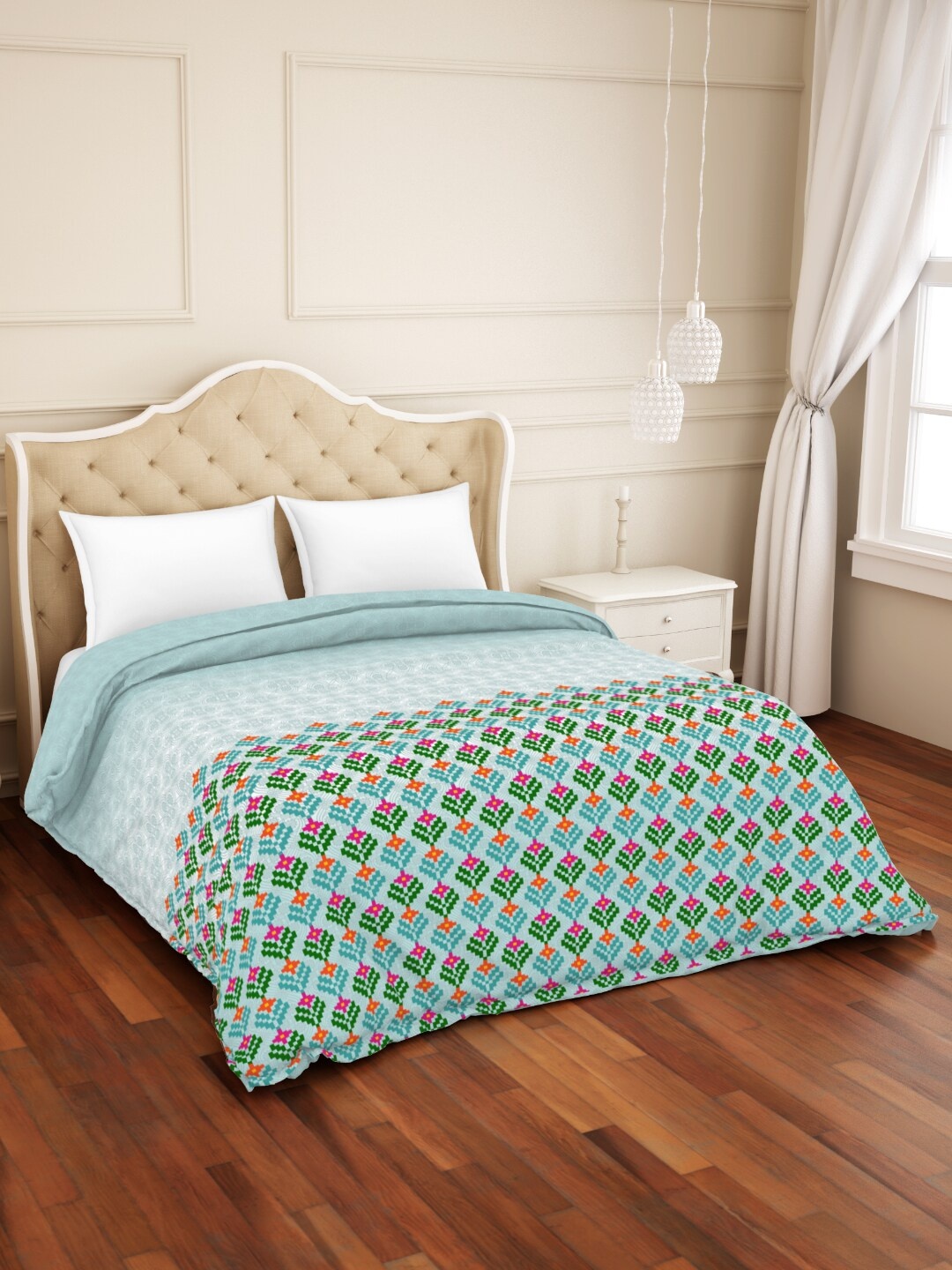 

SPACES Atrium Plus Ecom Blue & Green AC Room 210 GSM Pure Cotton Double Bed Quilt