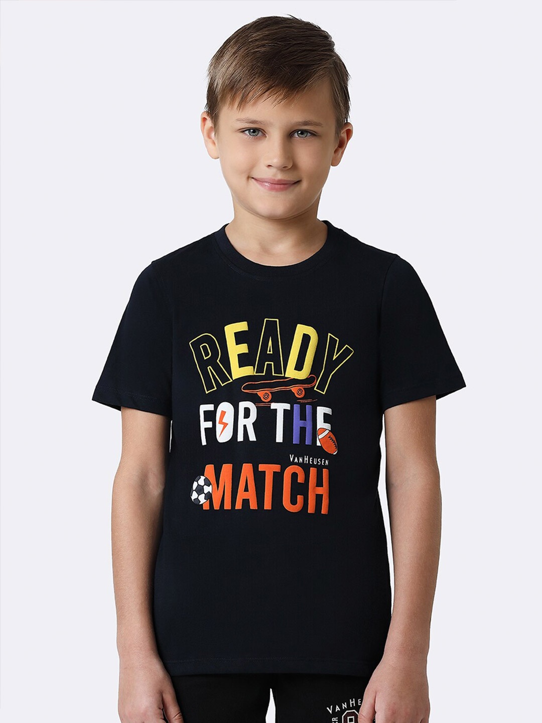 

Van Heusen Boys Typography Printed Cotton T-shirt, Navy blue