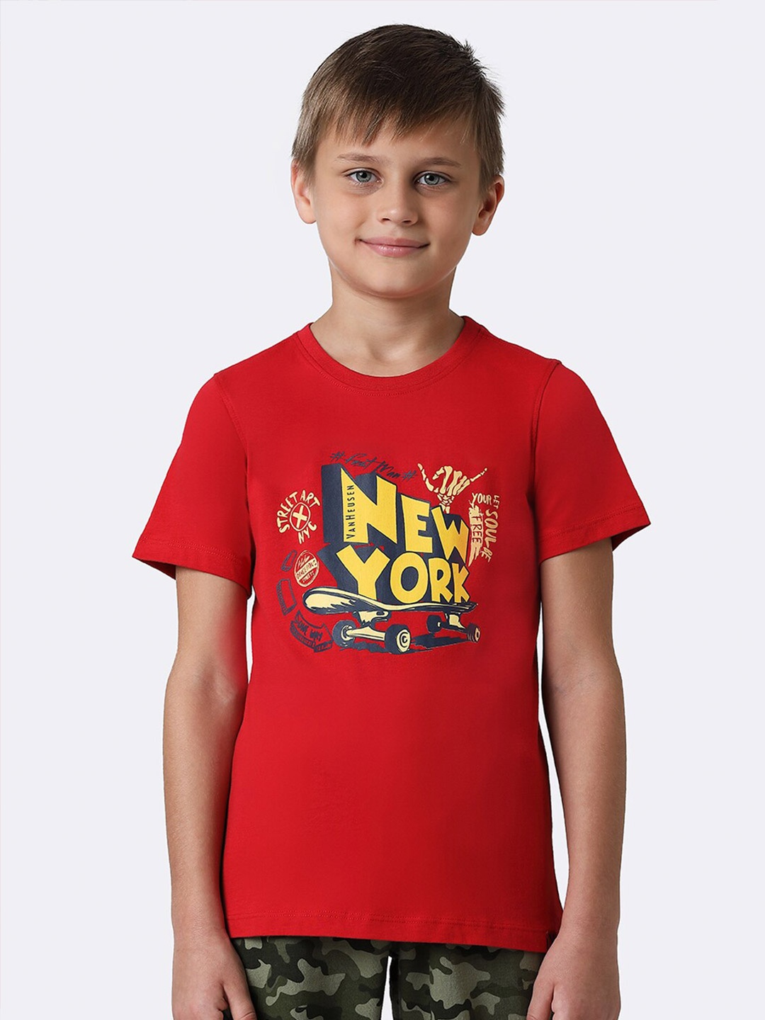 

Van Heusen Boys Typography Printed Pure Cotton T-shirt, Red