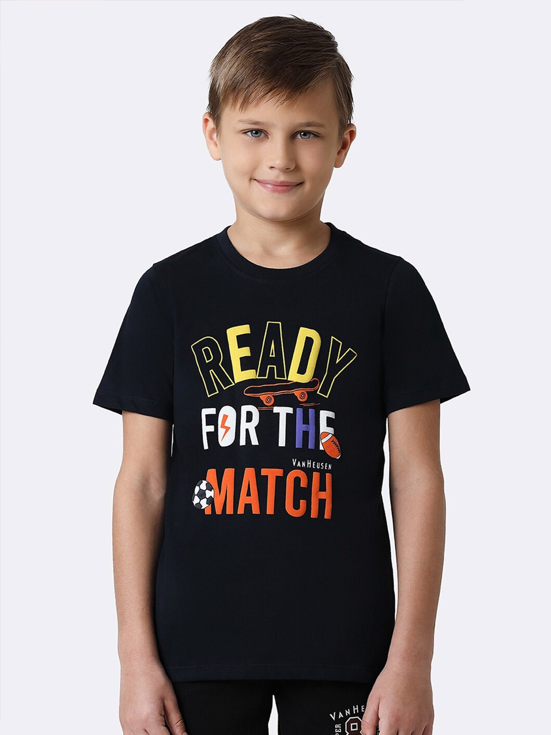 

Van Heusen Boys Typography Printed Pure Cotton T-shirt, Black