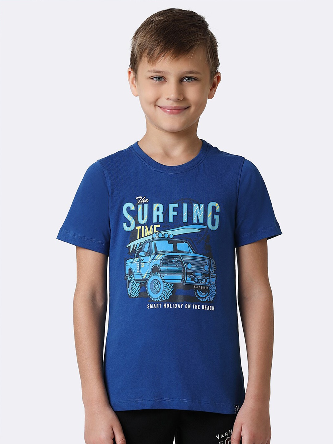 

Van Heusen Boys Typography Printed Pure Cotton T-shirt, Blue