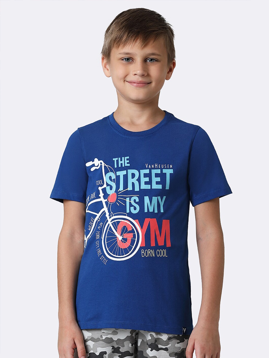 

Van Heusen Boys Typography Printed Pure Cotton T-shirt, Blue