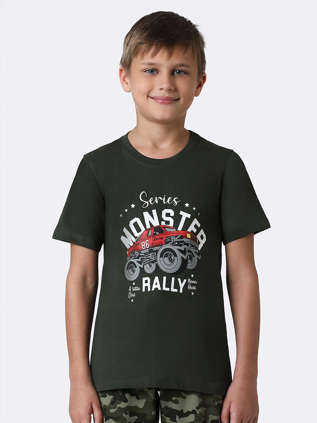 

Van Heusen Boys Anti-Stat Typography Printed Cotton T-shirt, Olive