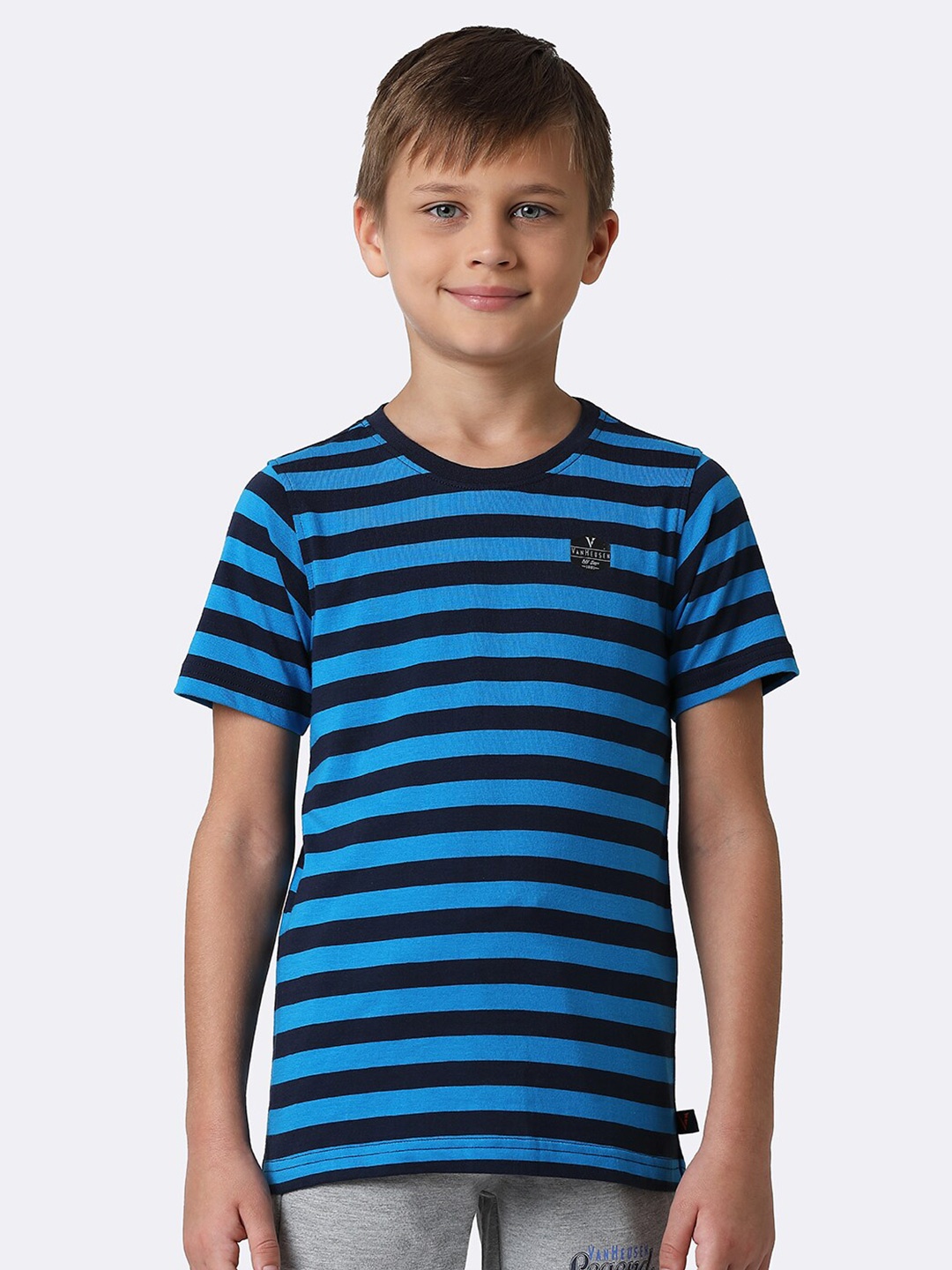 

Van Heusen Boys Striped Pure Cotton T-shirt, Navy blue