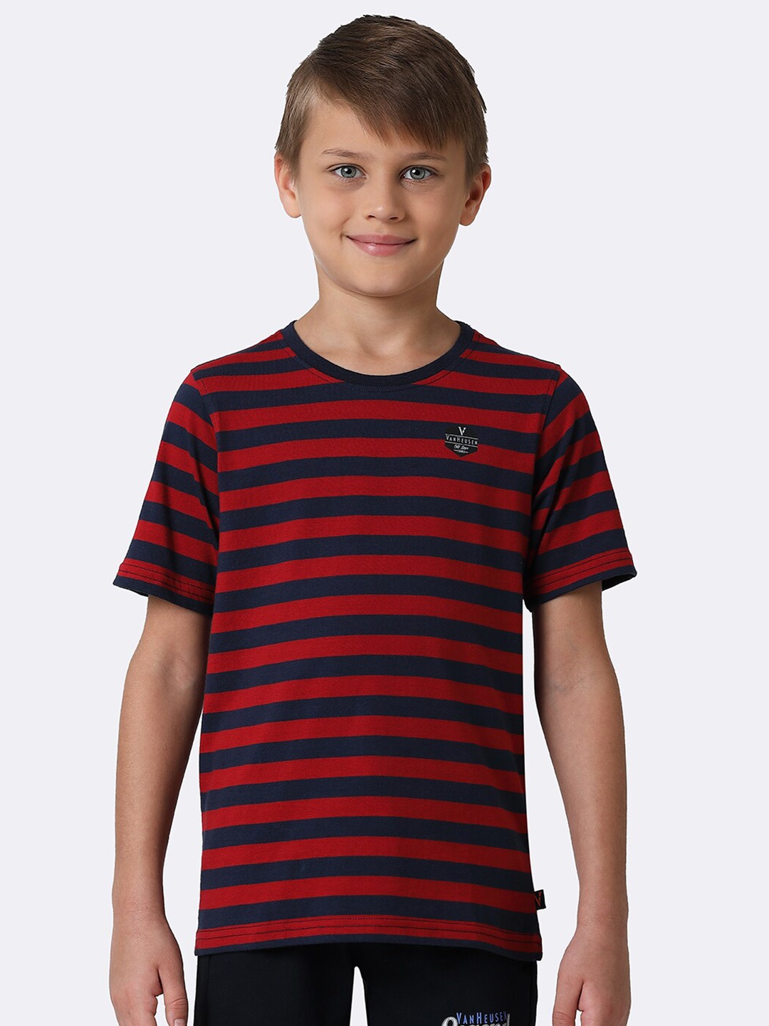 

Van Heusen Boys Striped Pure Cotton T-shirt, Red