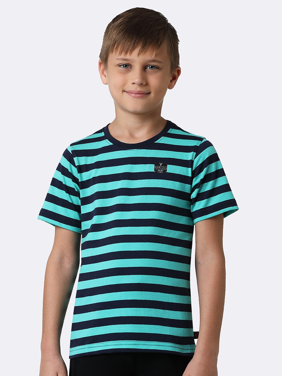 

Van Heusen Boys Striped Pure Cotton T-shirt, Turquoise blue