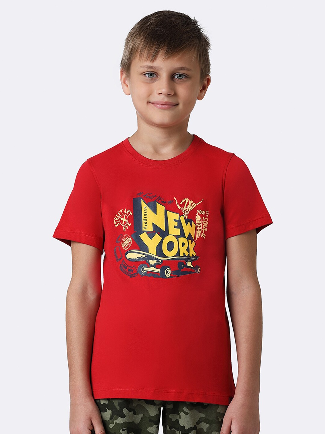

Van Heusen Boys Typography Printed Pure Cotton T-shirt, Red