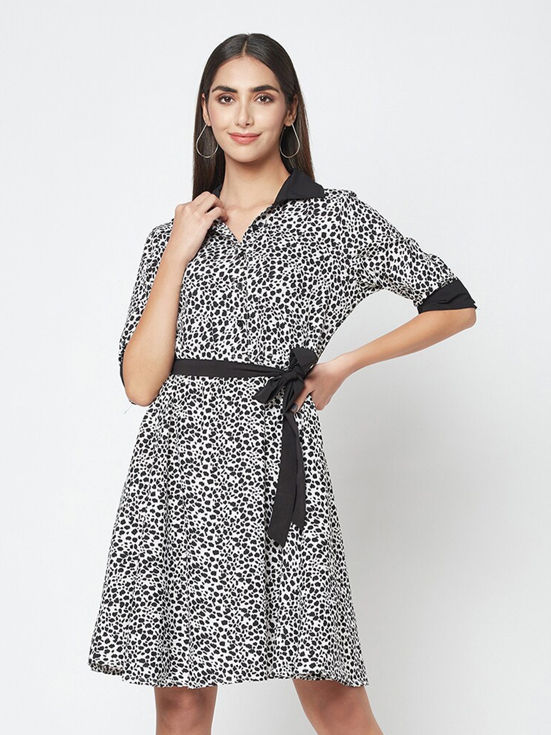 

SQew Printed Shirt Collar Shirt Dress, White