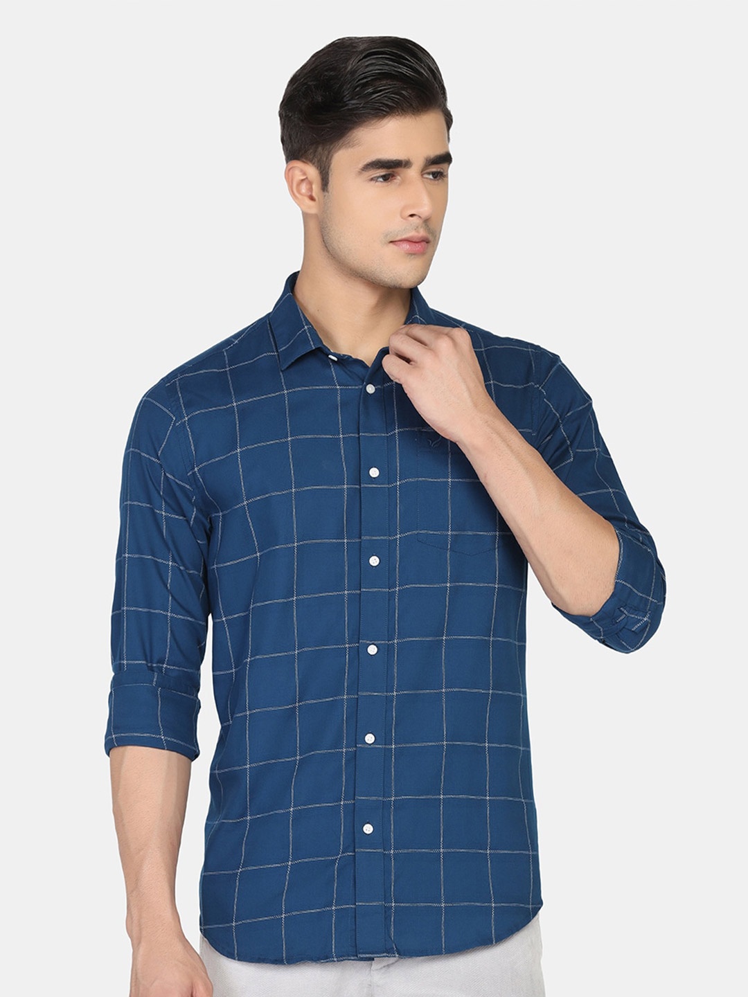 

Blackberrys Men Windowpane Checked Slim Fit Casual Shirt, Blue
