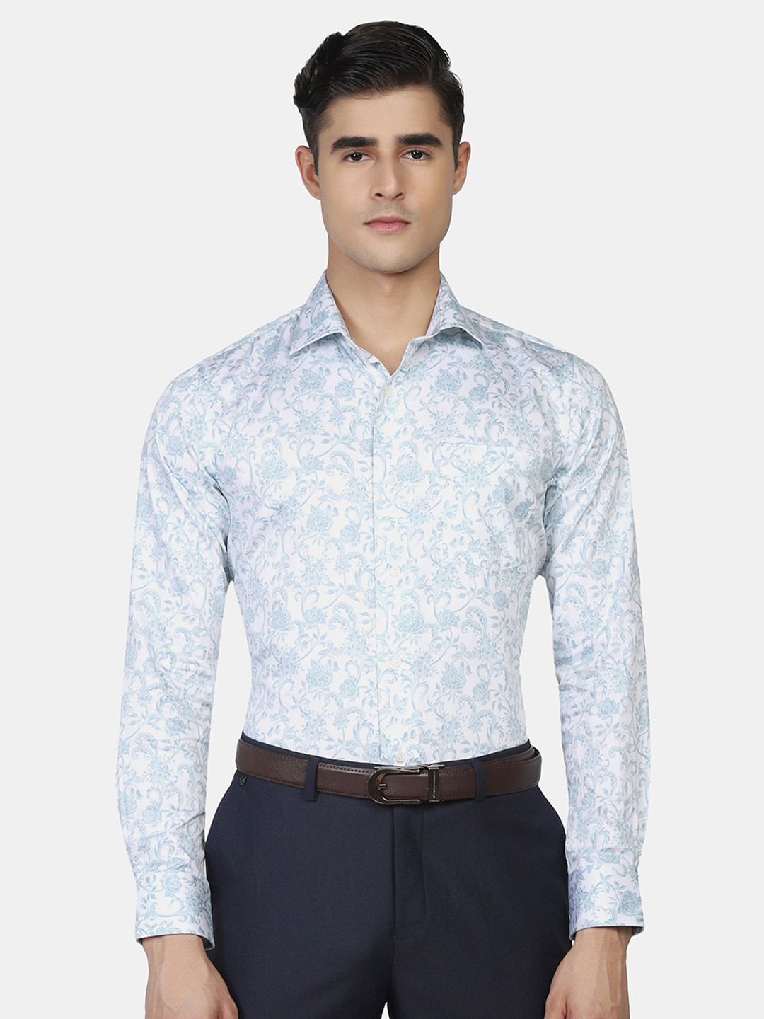 

Blackberrys Men Floral Printed Cotton Formal Shirt, Blue