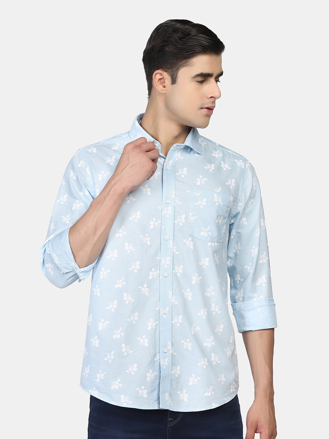

Blackberrys Men Floral Printed Cotton Slim Fit Casual Shirt, Blue
