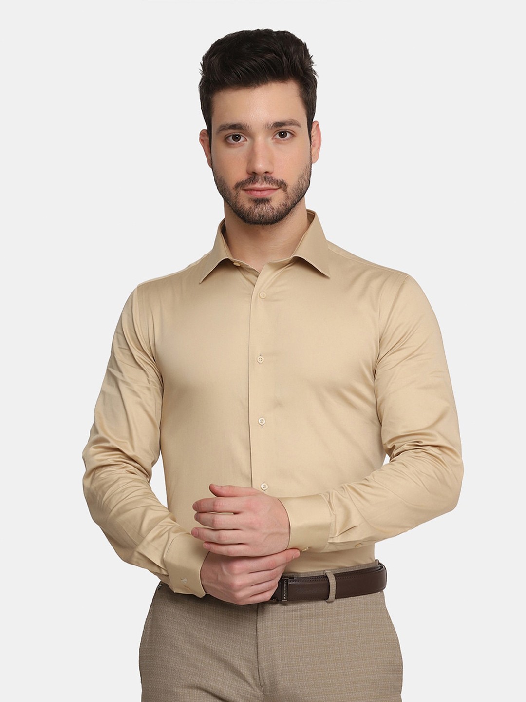 

Blackberrys Men Slim Fit Formal Cotton Shirt, Beige