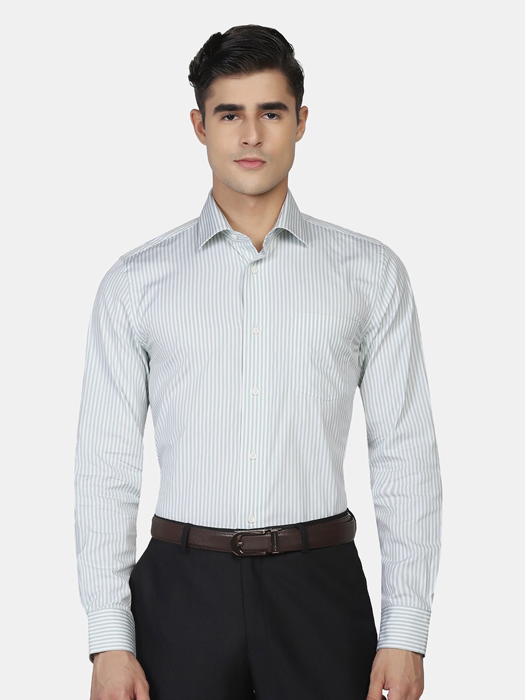 

Blackberrys Men Slim Fit Striped Formal Cotton Shirt, White