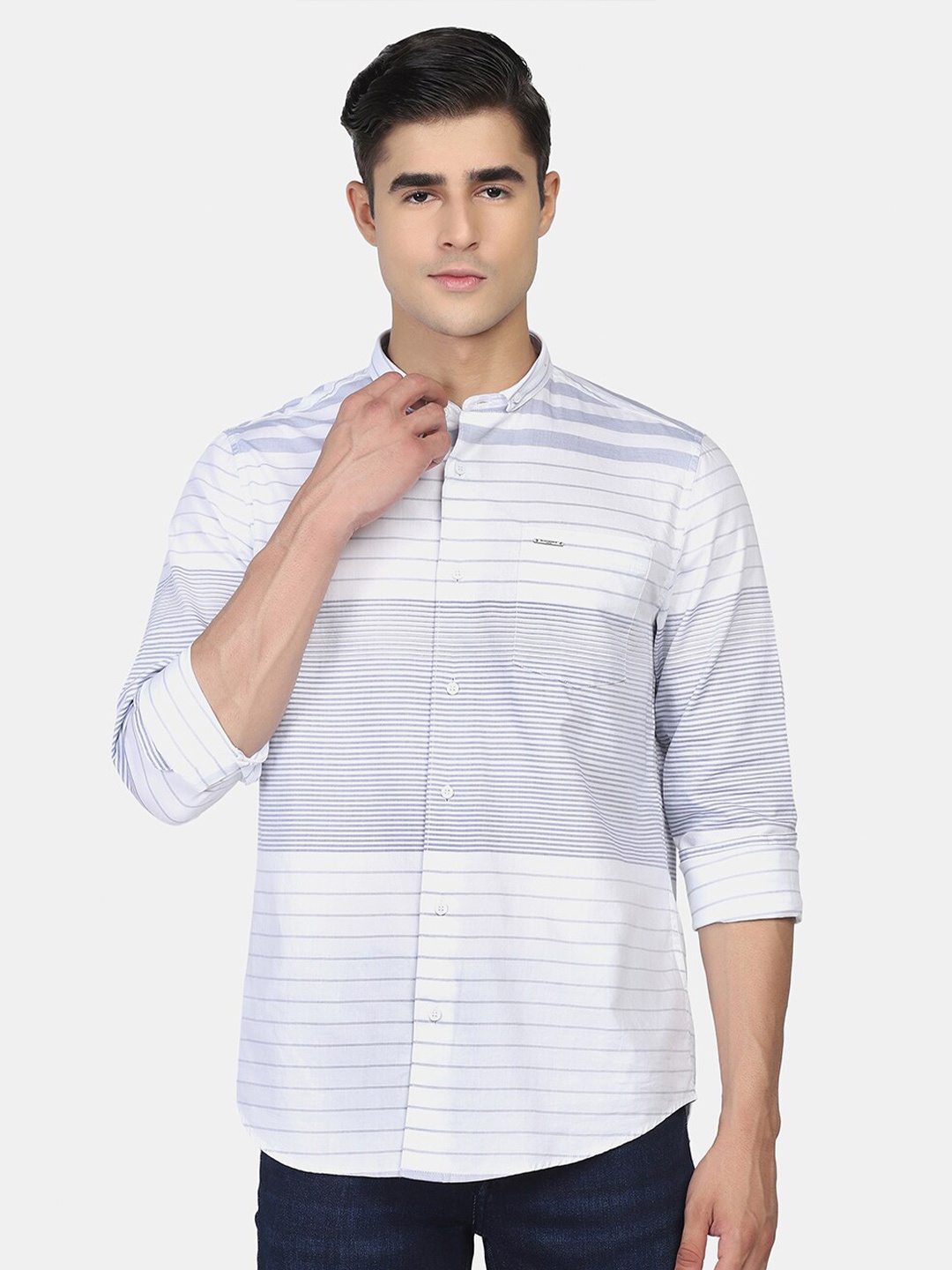 

Blackberrys Men Slim Fit Horizontal Stripes Casual Cotton Shirt, White