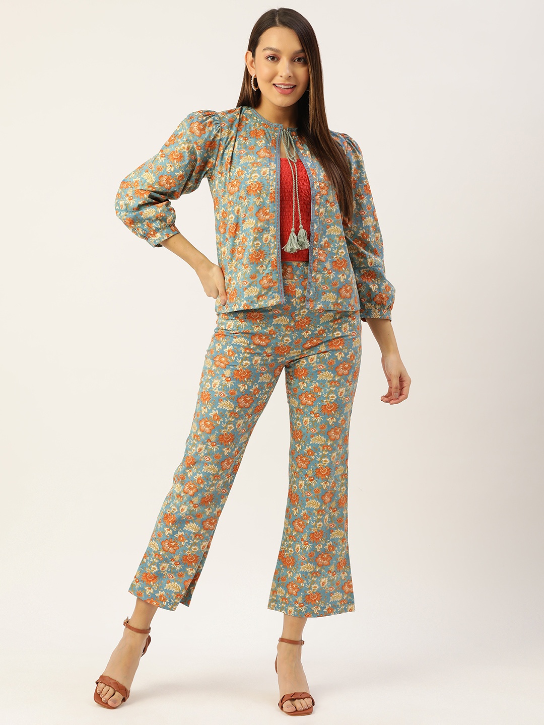 

MISRI Cotton Top with Trousers & Jacket, Red