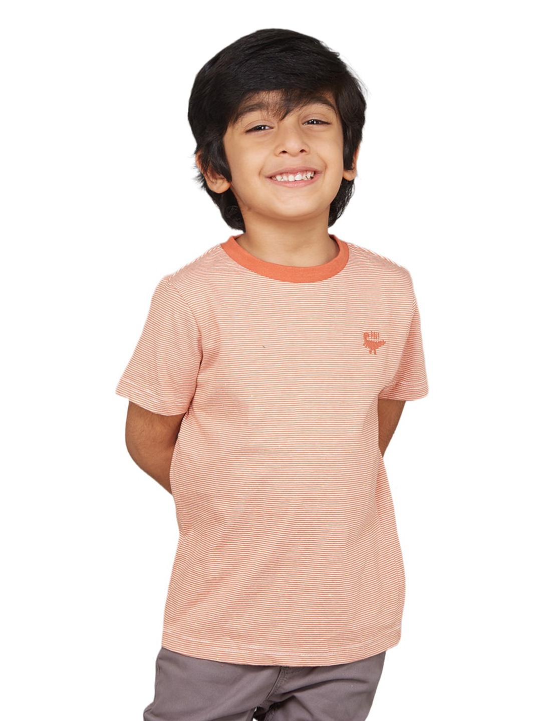 

Zalio Boys Round Neck Striped Cotton T-shirt, Red