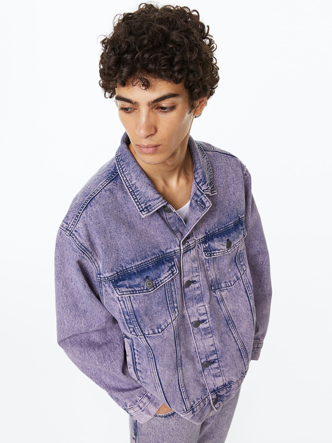 

H&M Men Relaxed Fit Denim Jacket, Purple